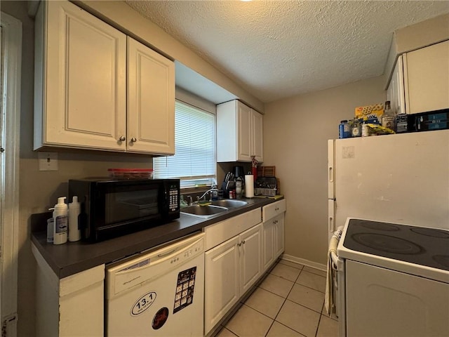 1022-1024 S Trenton Ave, Regent Square, PA 15221 - kitchen with white appliances, a sink, white cabinets, dark countertops, and a textured ceiling