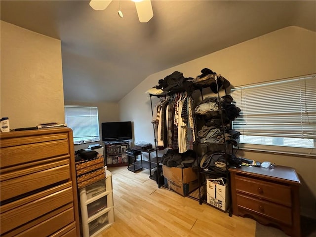 1022-1024 S Trenton Ave, Regent Square, PA 15221 - bedroom featuring vaulted ceiling, light wood-type flooring, ceiling fan, and multiple windows