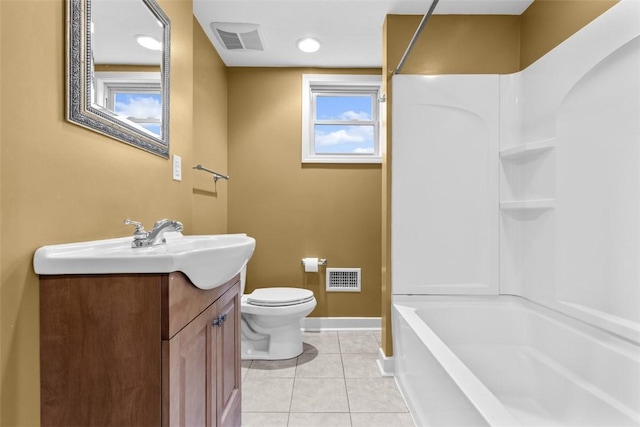 44 Pasadena St, Mt Washington, PA 15211 - bathroom featuring tile patterned floors, toilet, vanity, baseboards, and washtub / shower combination