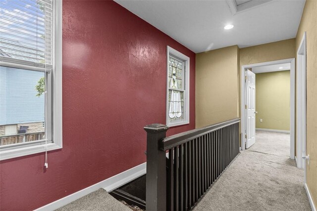 44 Pasadena St, Mt Washington, PA 15211 - hall featuring carpet, baseboards, a textured wall, and recessed lighting