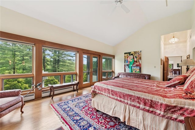 428 Jefferson School Rd, Cook Twp, PA 15658 - bedroom featuring high vaulted ceiling, wood finished floors, and a ceiling fan