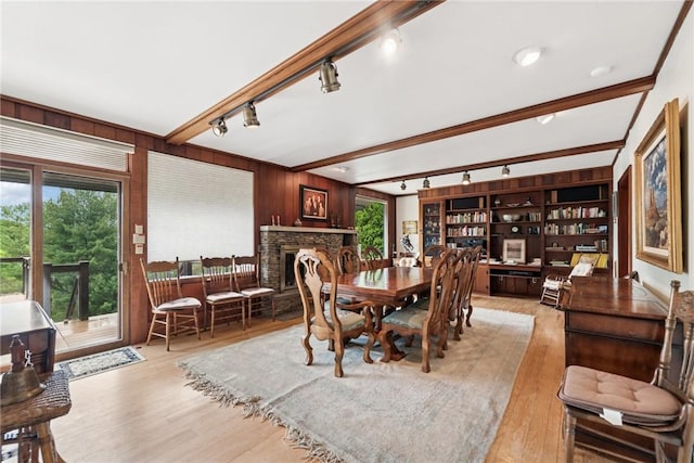 428 Jefferson School Rd, Cook Twp, PA 15658 - dining room with beam ceiling, rail lighting, light wood-style floors, and plenty of natural light