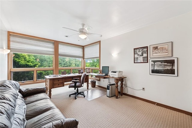 428 Jefferson School Rd, Cook Twp, PA 15658 - home office with carpet flooring, a ceiling fan, and baseboards