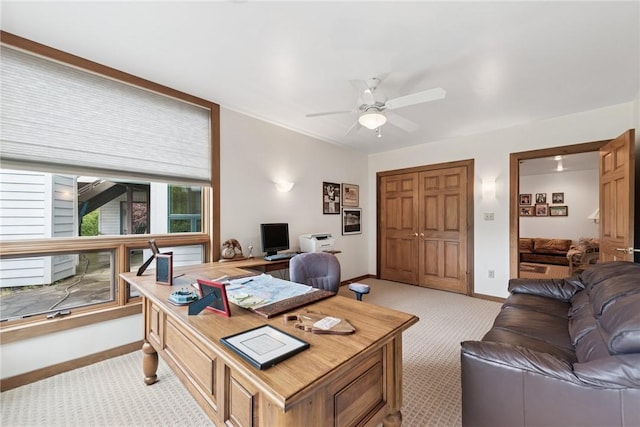 428 Jefferson School Rd, Cook Twp, PA 15658 - home office featuring light colored carpet, ceiling fan, and baseboards