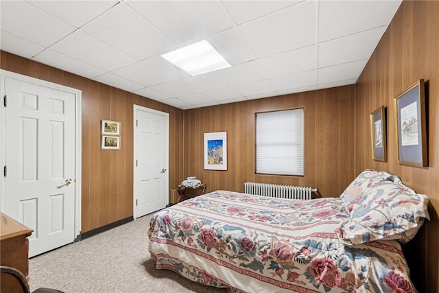428 Jefferson School Rd, Cook Twp, PA 15658 - bedroom featuring radiator heating unit, carpet floors, and wood walls