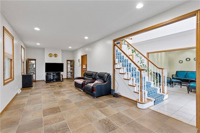704 Park Ave, Rostraver, PA 15012 - living area with stairway, baseboards, and recessed lighting