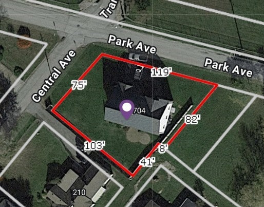 704 Park Ave, Rostraver, PA 15012 - aerial overview of property's location featuring property boundaries highlighted