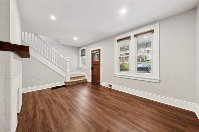 1110 Illinois Ave, Dormont, PA 15216 - entrance foyer with wood finished floors, stairs, baseboards, and recessed lighting