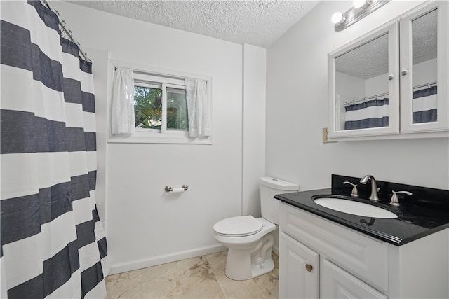 2735 20th Street Ext, Patterson Twp, PA 15010 - bathroom with a textured ceiling, vanity, toilet, marble finish floors, and baseboards