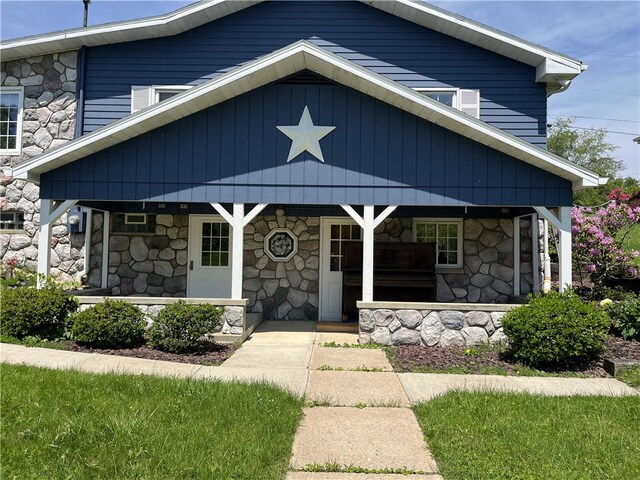100 Rohaley Ln, Menallen Twp, PA 15480 - view of front of property with stone siding and covered porch