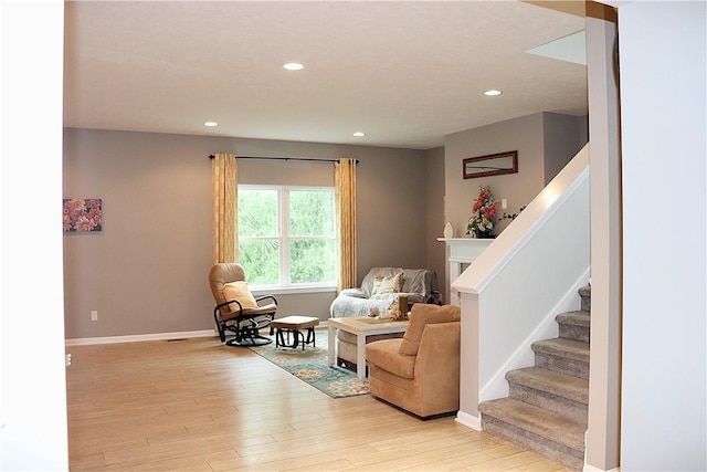 127 Benton, Canonsburg, PA 15317 - sitting room with light wood-style flooring, recessed lighting, stairs, and baseboards