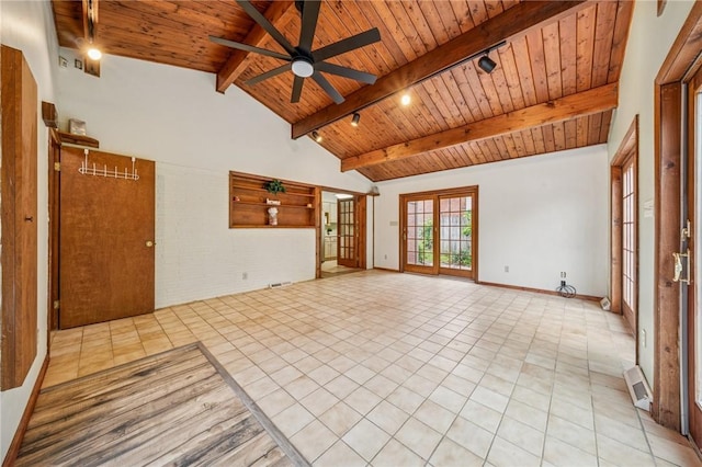 1371 Blue Jay Dr, Scott Twp Sal, PA 15243 - unfurnished living room featuring wooden ceiling, a ceiling fan, light tile patterned floors, and a baseboard radiator