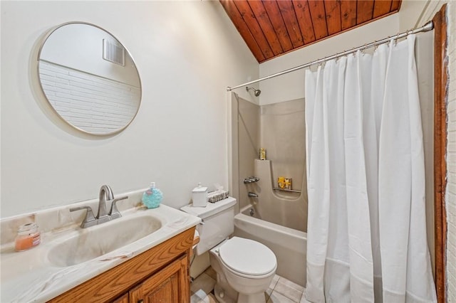 1371 Blue Jay Dr, Scott Twp Sal, PA 15243 - full bath with toilet, wood ceiling, shower / tub combo with curtain, vanity, and tile patterned flooring