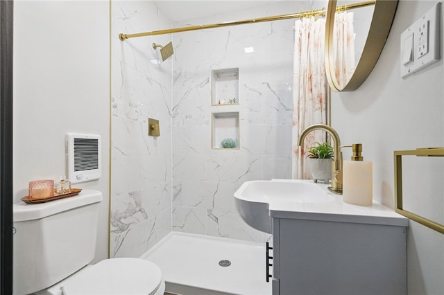 134 Poplargrove St, Carrick, PA 15210 - full bath featuring toilet, vanity, curtained shower, and heating unit
