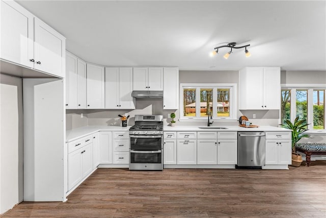 385 Vogan Dr, Mercer Boro Mer, PA 16137 - kitchen featuring stainless steel appliances, a sink, under cabinet range hood, and light countertops