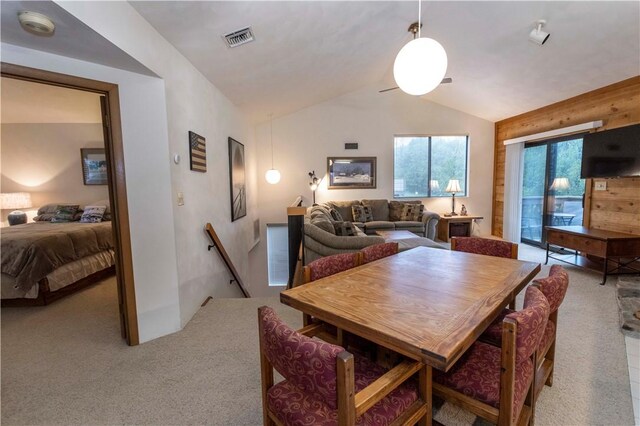 W1 Sunridge Dr, Seven Springs Resort, PA 15622 - dining room with lofted ceiling and carpet flooring