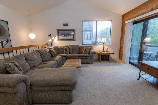 W1 Sunridge Dr, Seven Springs Resort, PA 15622 - carpeted living room with vaulted ceiling