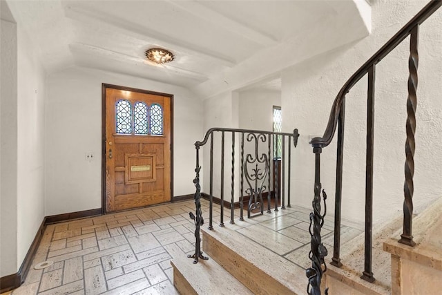 1 Robin Rd, Squirrel Hill, PA 15217 - entrance foyer with vaulted ceiling, baseboards, plenty of natural light, and stairs
