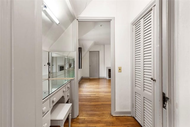 1 Robin Rd, Squirrel Hill, PA 15217 - hallway with wood finished floors, baseboards, and vaulted ceiling