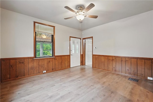 1231 19th Ave, Patterson Twp, PA 15010 - unfurnished room featuring light wood-style floors, wainscoting, ceiling fan, and wood walls