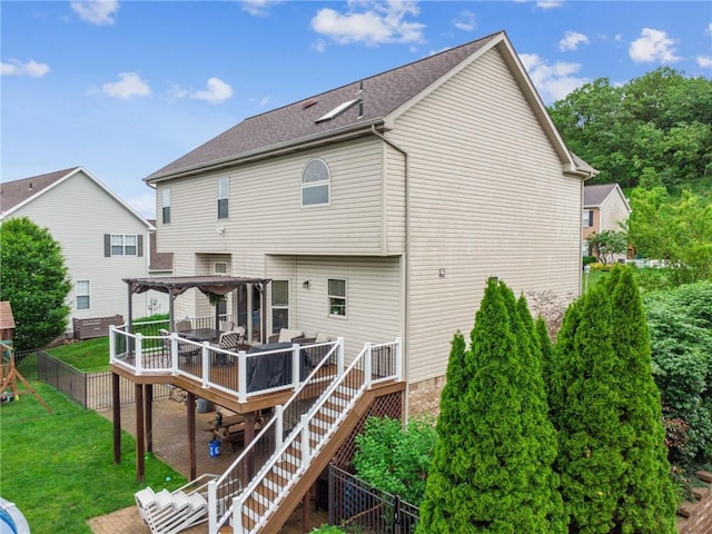 1016 Noble Pine Ct, Trafford, PA 15085 - back of house with a wooden deck, a shingled roof, a pergola, and stairs