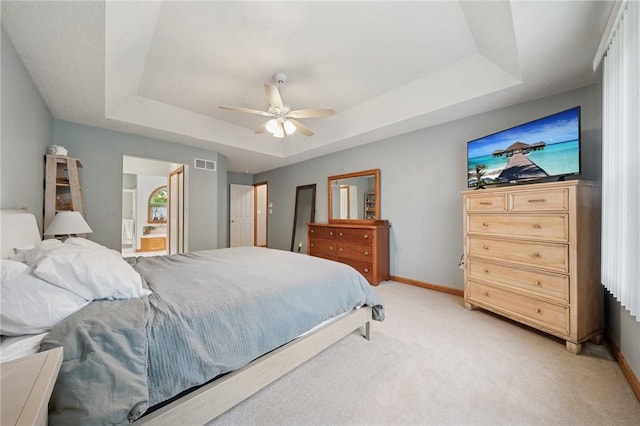 1016 Noble Pine Ct, Trafford, PA 15085 - bedroom with a raised ceiling, baseboards, light carpet, and a ceiling fan