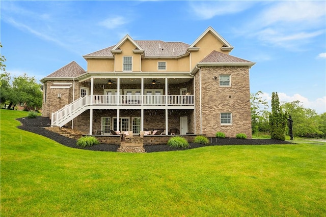 1272 Mcewen Rd, Cecil, PA 15317 - rear view of property with ceiling fan, a yard, a patio, stucco siding, and stairs