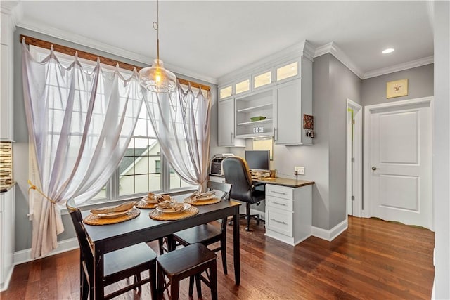 1272 Mcewen Rd, Cecil, PA 15317 - dining room featuring baseboards, ornamental molding, dark wood-style floors, and recessed lighting