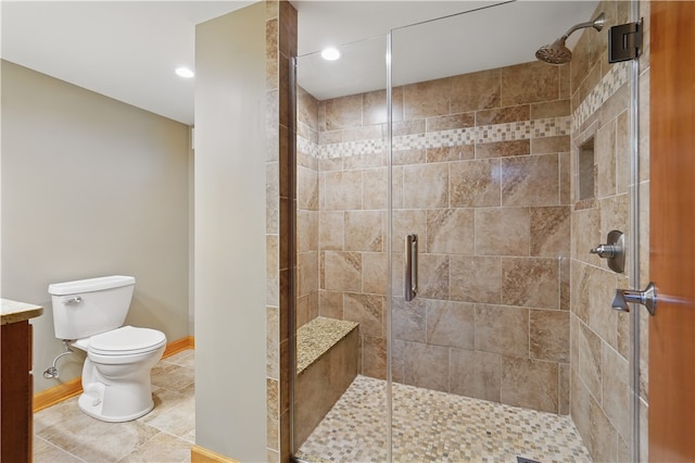 406 Maple Dr, Irwin, PA 15617 - full bath featuring vanity, toilet, a shower stall, tile patterned floors, and baseboards