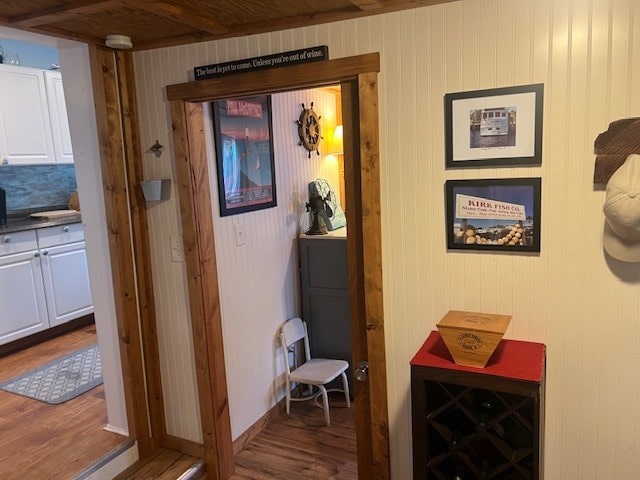 11863 Lakeview, Conneaut Lake Cra, PA 16316 - hallway with wood finished floors and wooden walls