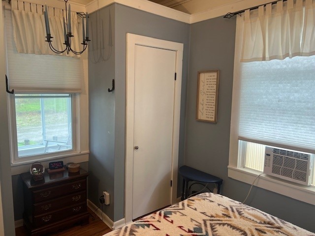 11863 Lakeview, Conneaut Lake Cra, PA 16316 - bedroom with a chandelier and cooling unit