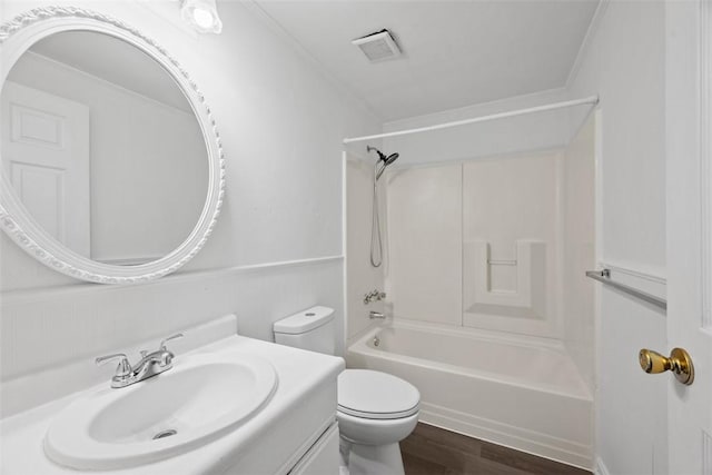 303 Laporte Ct, Cranberry Twp, PA 16066 - full bath with toilet, vanity, bathing tub / shower combination, wood finished floors, and crown molding