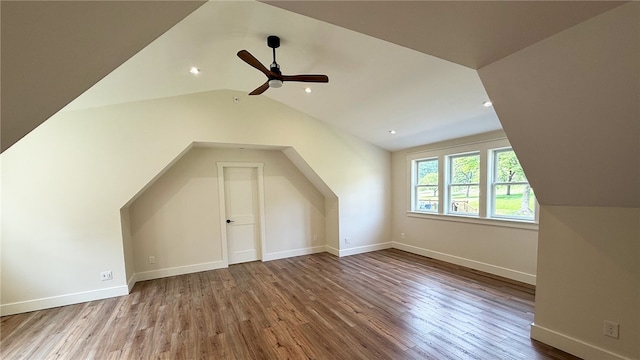 102 Green Vista Dr, Ohio Twp, PA 15237 - bonus room featuring lofted ceiling, wood finished floors, a ceiling fan, and recessed lighting