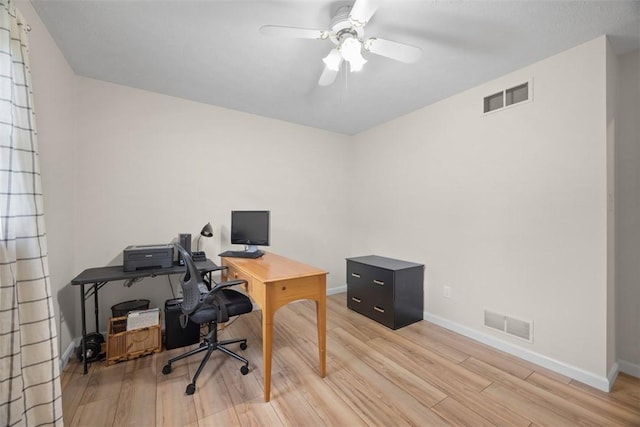 803 E Arcadia Dr, Mccandless, PA 15237 - home office featuring light wood-style flooring, baseboards, and ceiling fan