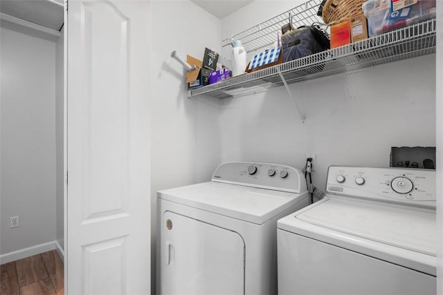 803 E Arcadia Dr, Mccandless, PA 15237 - laundry room featuring separate washer and dryer, wood finished floors, and baseboards