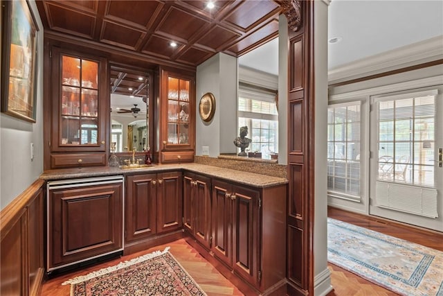 138 Presnar Dr, Neshannock Twp, PA 16105 - bar featuring a sink, ornamental molding, and a ceiling fan