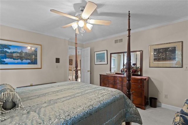 138 Presnar Dr, Neshannock Twp, PA 16105 - bedroom with carpet, ornamental molding, ceiling fan, and baseboards