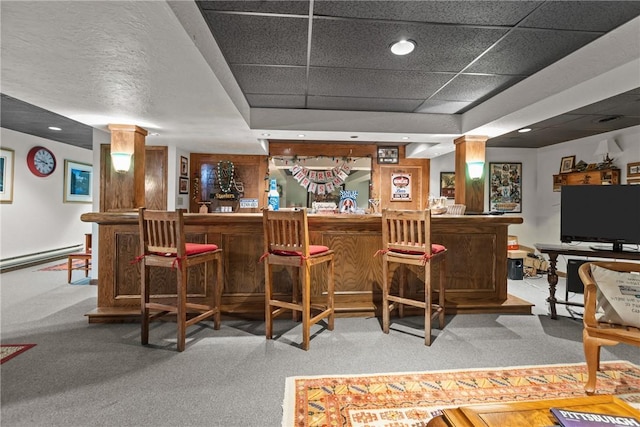 138 Presnar Dr, Neshannock Twp, PA 16105 - indoor dry bar featuring baseboard heating, carpet, and recessed lighting