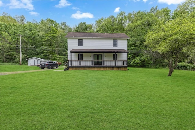 677 Fairlane Blvd, New Galilee, PA 16141 - rear view of property featuring a lawn, a porch, and an outbuilding