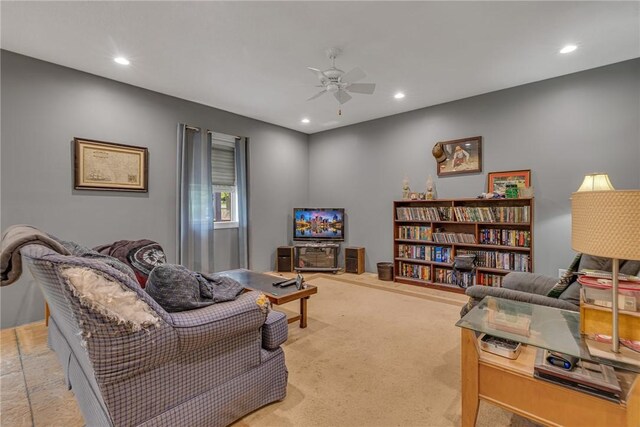 677 Fairlane Blvd, New Galilee, PA 16141 - living room with ceiling fan, recessed lighting, and light colored carpet