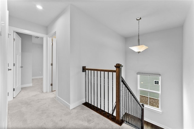 2431 Demare Dr, Bethel Park, PA 15102 - hallway with an upstairs landing, baseboards, carpet floors, and recessed lighting