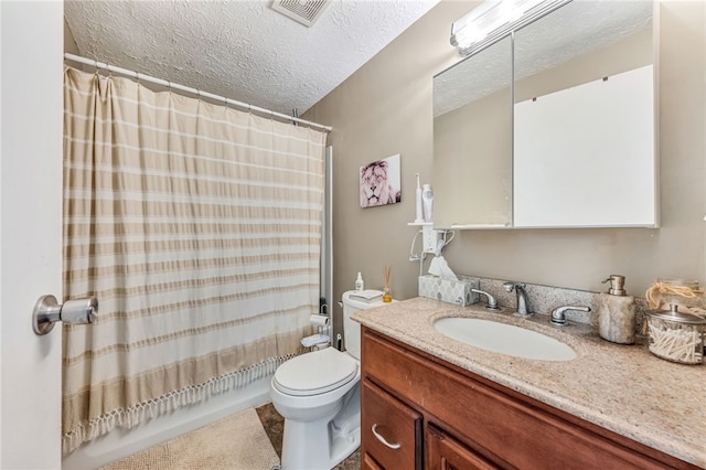 3095 Camberly Dr, Hampton, PA 15044 - bathroom with a textured ceiling, vanity, toilet, and shower / bath combination with curtain