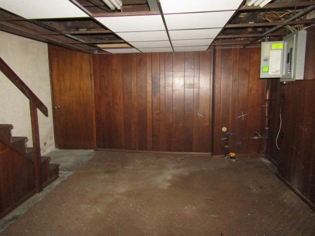 1214 1/2 3rd St, Mckees Rocks, PA 15136 - finished basement with stairway, wood walls, and electric panel