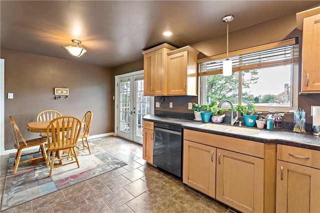 225 Larson Blvd, Rostraver, PA 15012 - kitchen with dishwasher, a sink, plenty of natural light, dark countertops, and recessed lighting