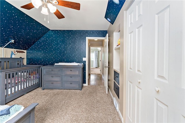 225 Larson Blvd, Rostraver, PA 15012 - carpeted bedroom with wallpapered walls and vaulted ceiling