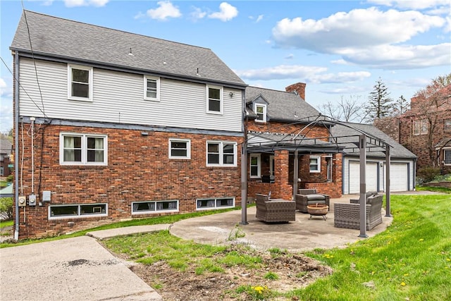 1900 Ardmore Blvd, Forest Hills Boro, PA 15221 - back of house featuring outdoor lounge area, a patio area, a pergola, a chimney, and a garage