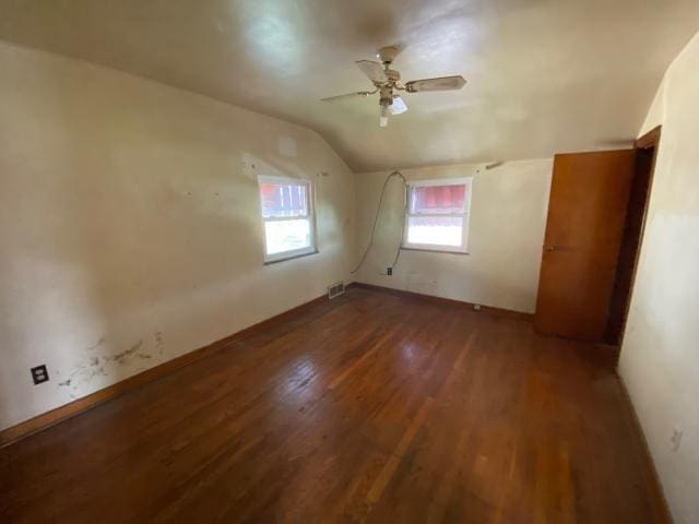 923 7th Ave, Elizabeth Twp/Boro, PA 15037 - unfurnished bedroom featuring wood finished floors, vaulted ceiling, and ceiling fan