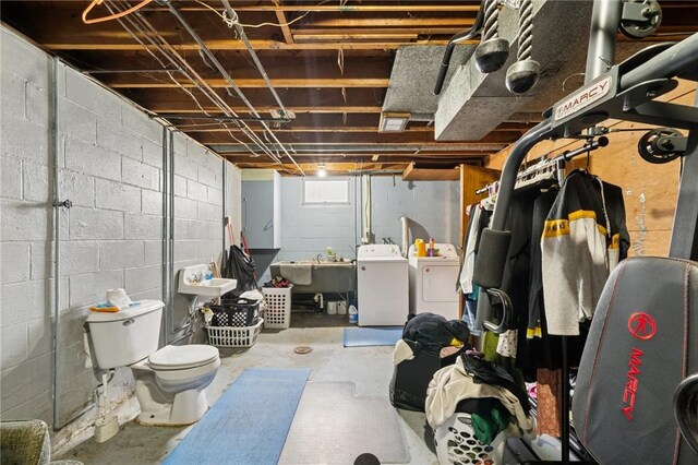 233 6th St, California, PA 15419 - below grade area with washing machine and dryer and a sink