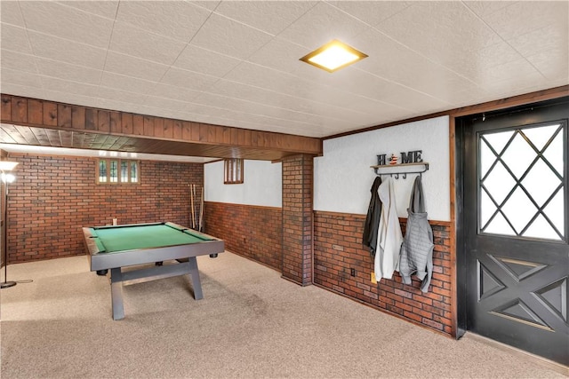 536 Hopewell Rd, Luzerne Twp, PA 15433 - recreation room with brick wall, carpet floors, plenty of natural light, and pool table