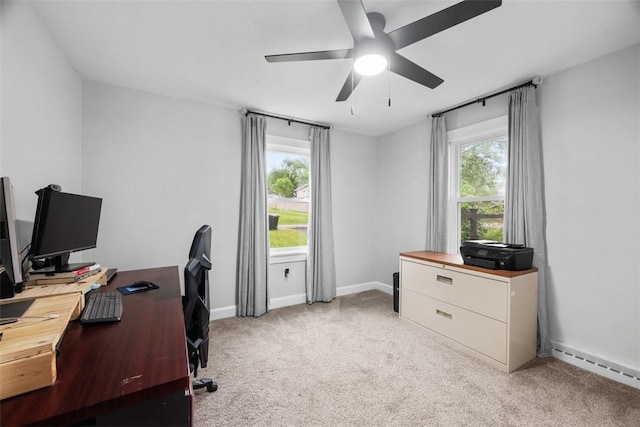 190 Elm St, Daugherty Twp, PA 15066 - office with a baseboard radiator, healthy amount of natural light, light carpet, and a ceiling fan